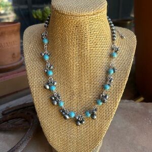 Western Navajo Semi-Stone Silver and Turquoise Necklace NWT